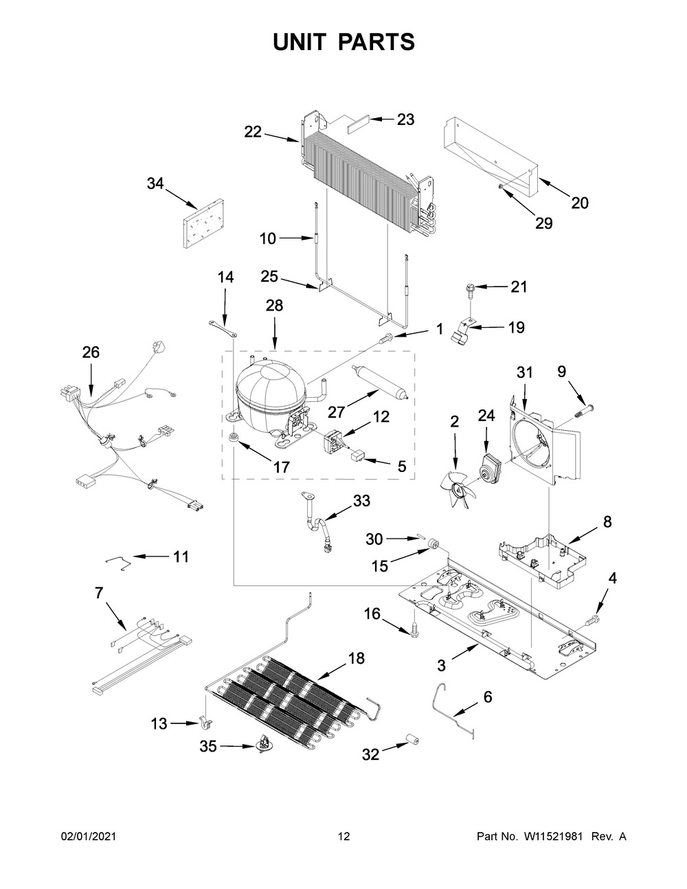 Unit Parts Diagram and Parts List for JFFCF72DKL01  Whirlpool Refrigerator