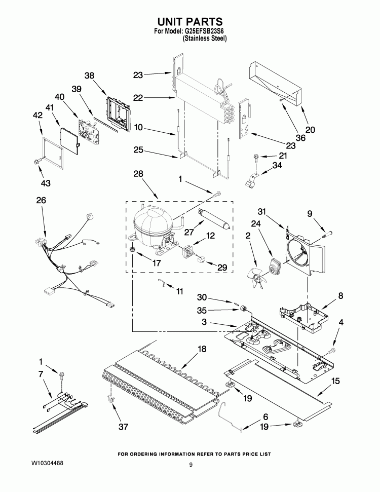 UNIT PARTS Diagram and Parts List for G25EFSB23S6  Whirlpool Refrigerator