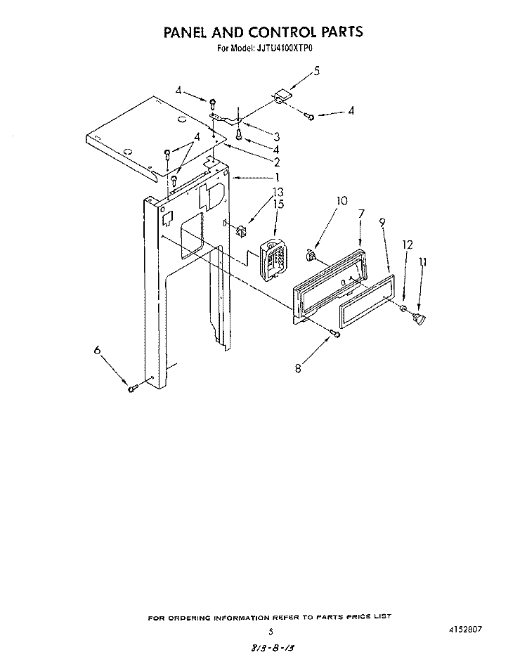 PANEL AND CONTROL Diagram and Parts List for JJTU4100XTP0  Whirlpool Trash Compactor