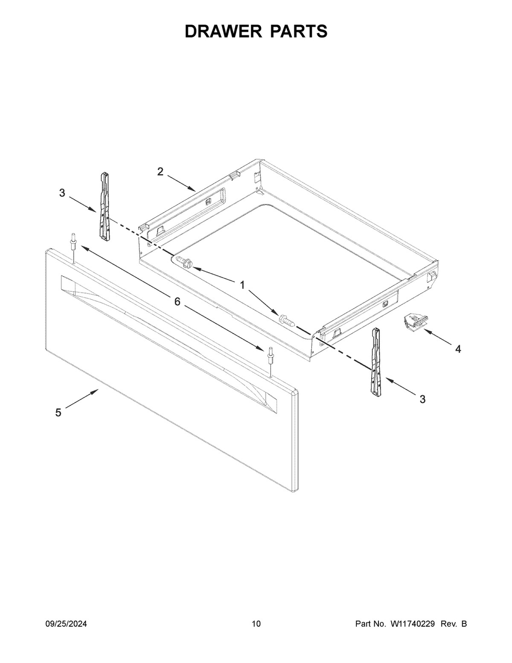 06 - Drawer Parts Diagram and Parts List for YWFES5030RB0  Whirlpool Range