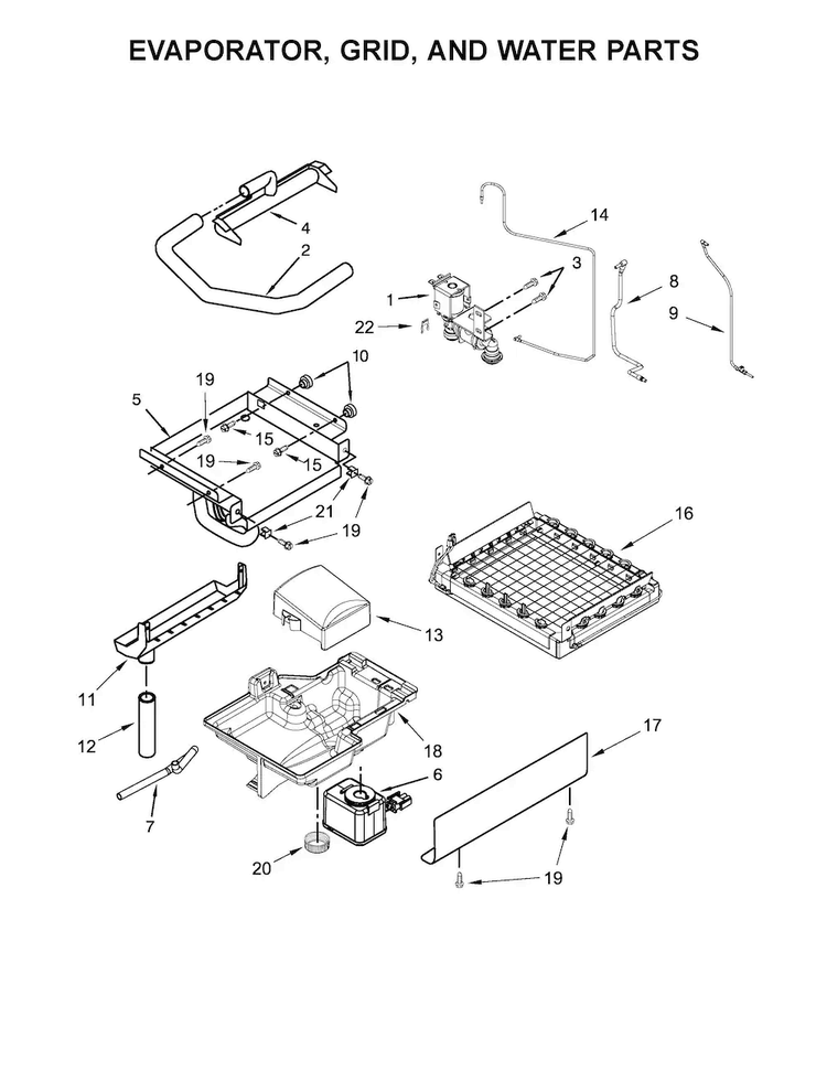 Evaporator, Grid, And Water Parts Diagram and Parts List for KUIX305ESS1  KitchenAid Ice Maker