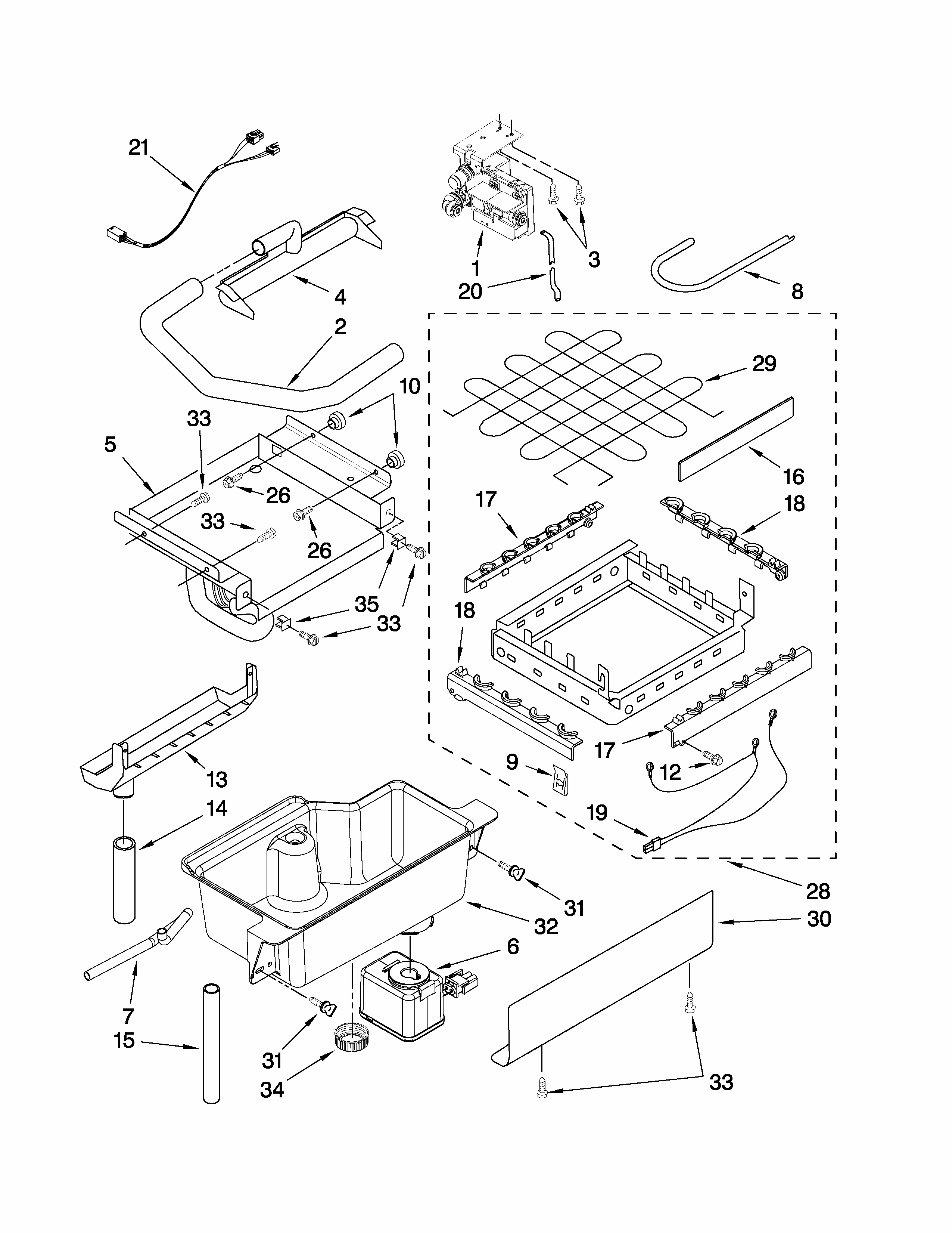Evaporator, Ice Cutter Grid And Water Parts Diagram and Parts List for 10689589704  Kenmore Ice Maker