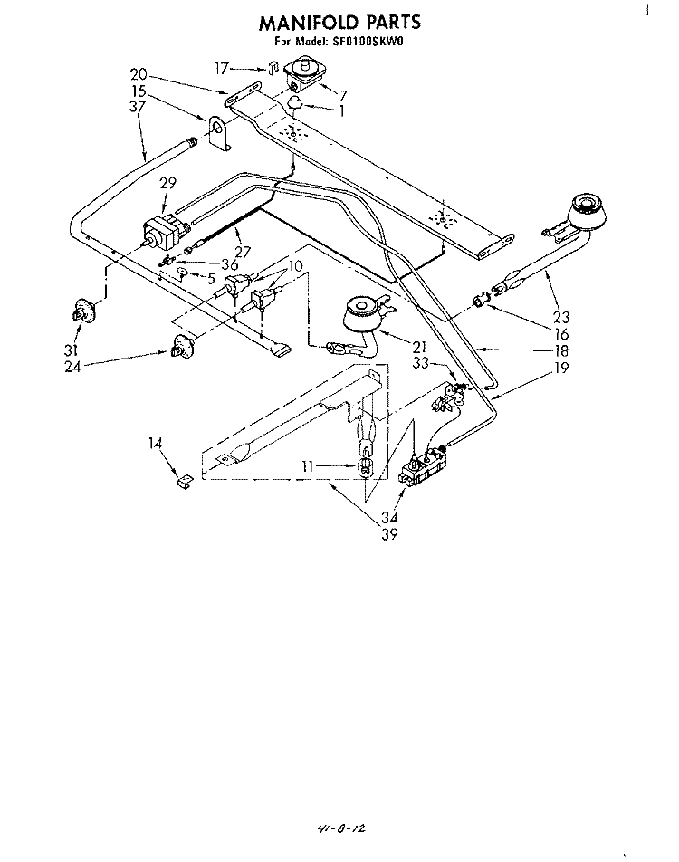 MANIFOLD Diagram and Parts List for SF0100SKW0  Whirlpool Range