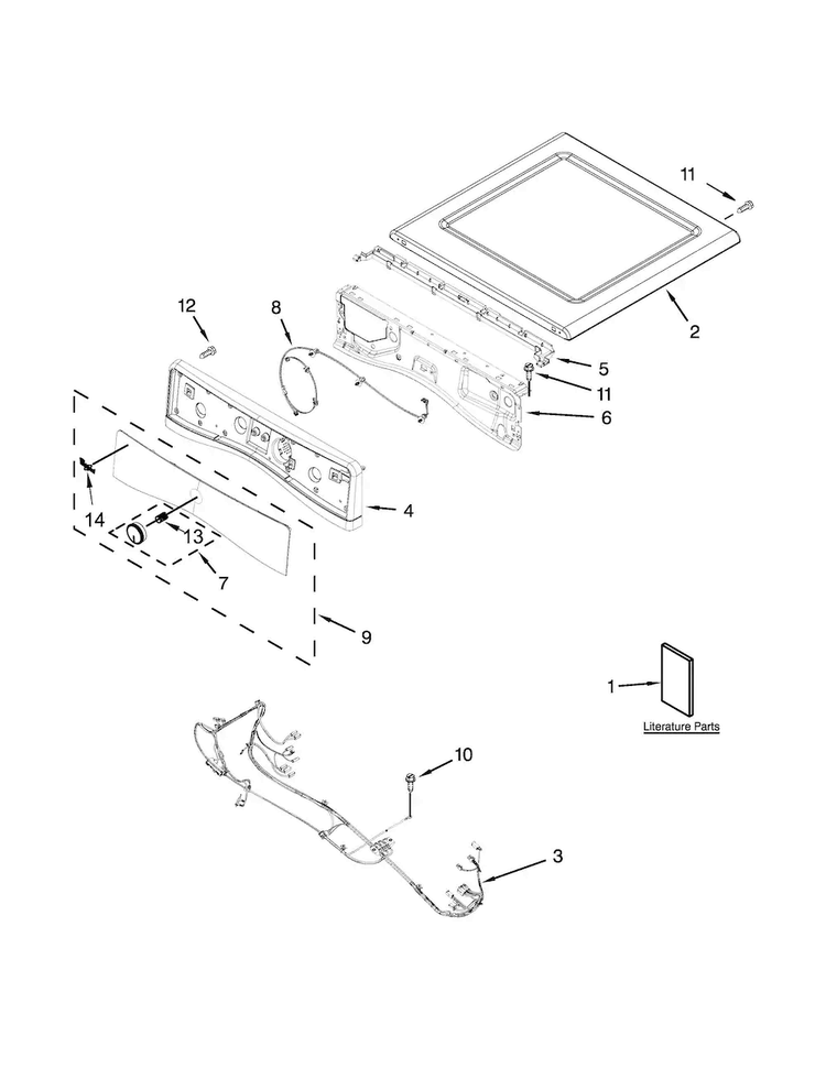 Top And Console Parts Diagram and Parts List for WED75HEFW0  Whirlpool Dryer