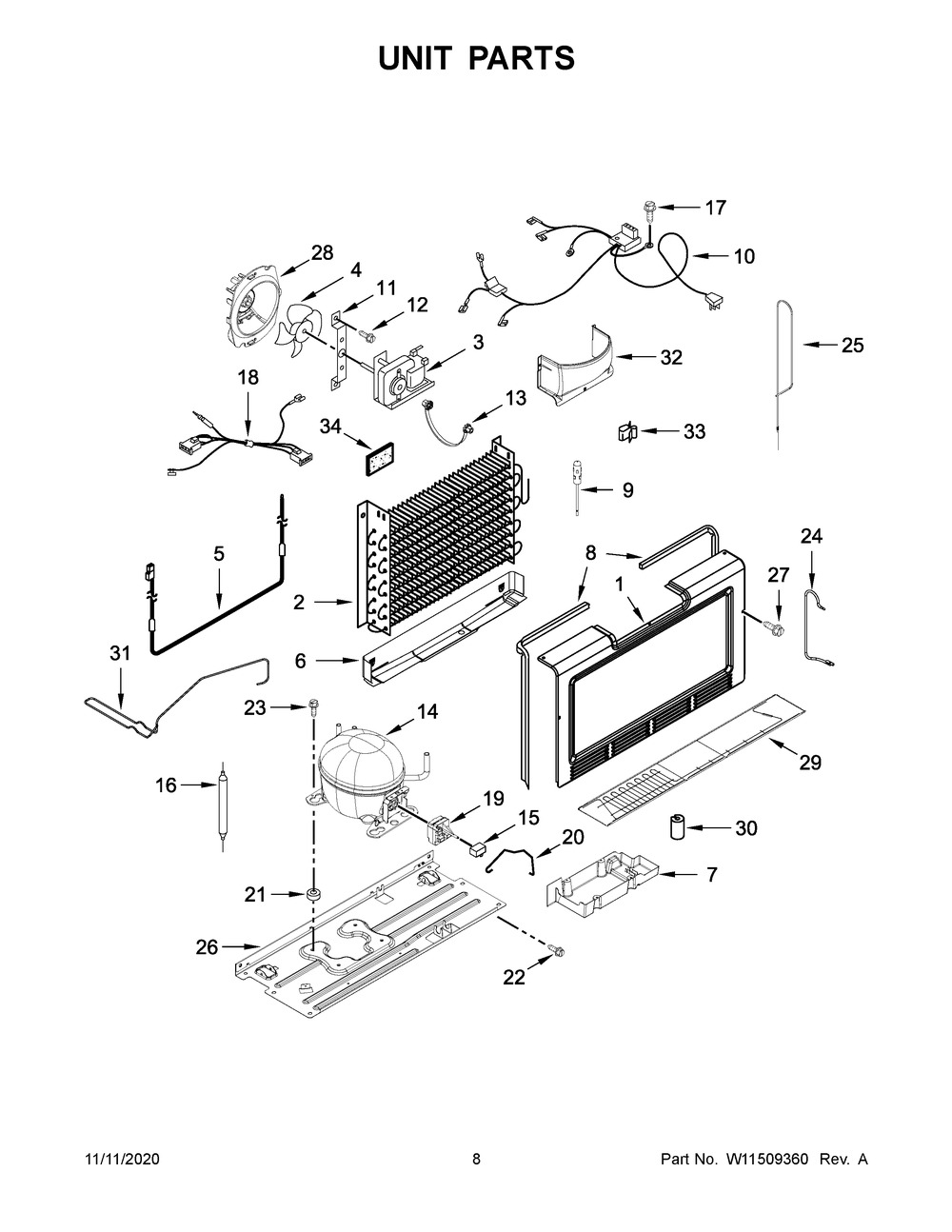 Unit Parts Diagram and Parts List for AZF33X18DW04  Whirlpool Refrigerator
