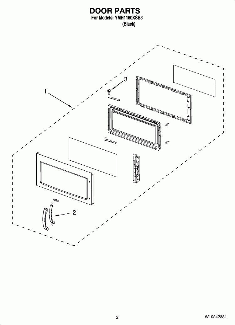DOOR PARTS Diagram and Parts List for YMH1160XSB3  Whirlpool Microwave