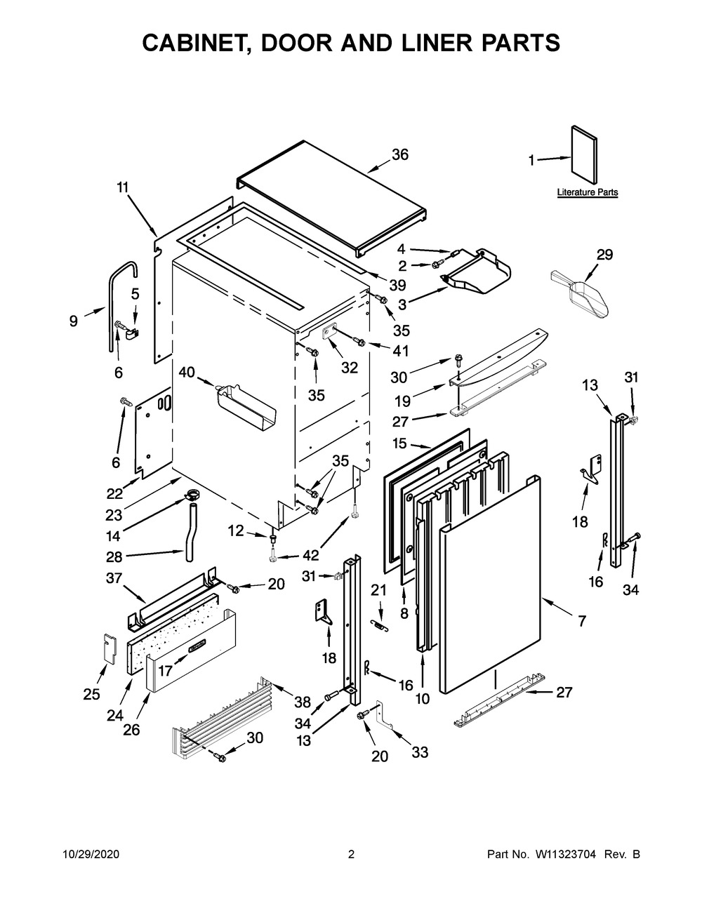 Cabinet, Door And Liner Parts Diagram and Parts List for KUID508HWH00  Whirlpool Ice Maker