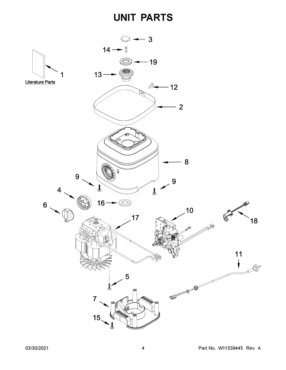Unit Parts Diagram and Parts List for 5KSB1340CPA0  Whirlpool Blender