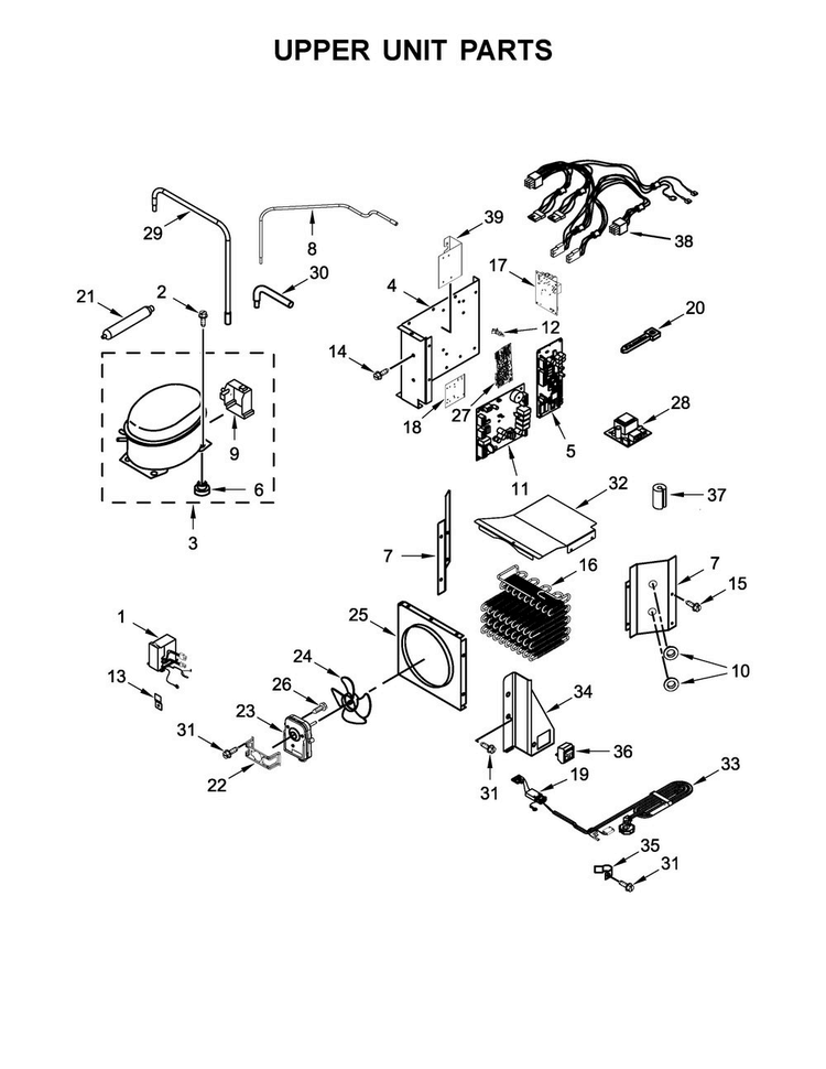 Upper Unit Parts Diagram and Parts List for KBSD618ESS01  KitchenAid Refrigerator