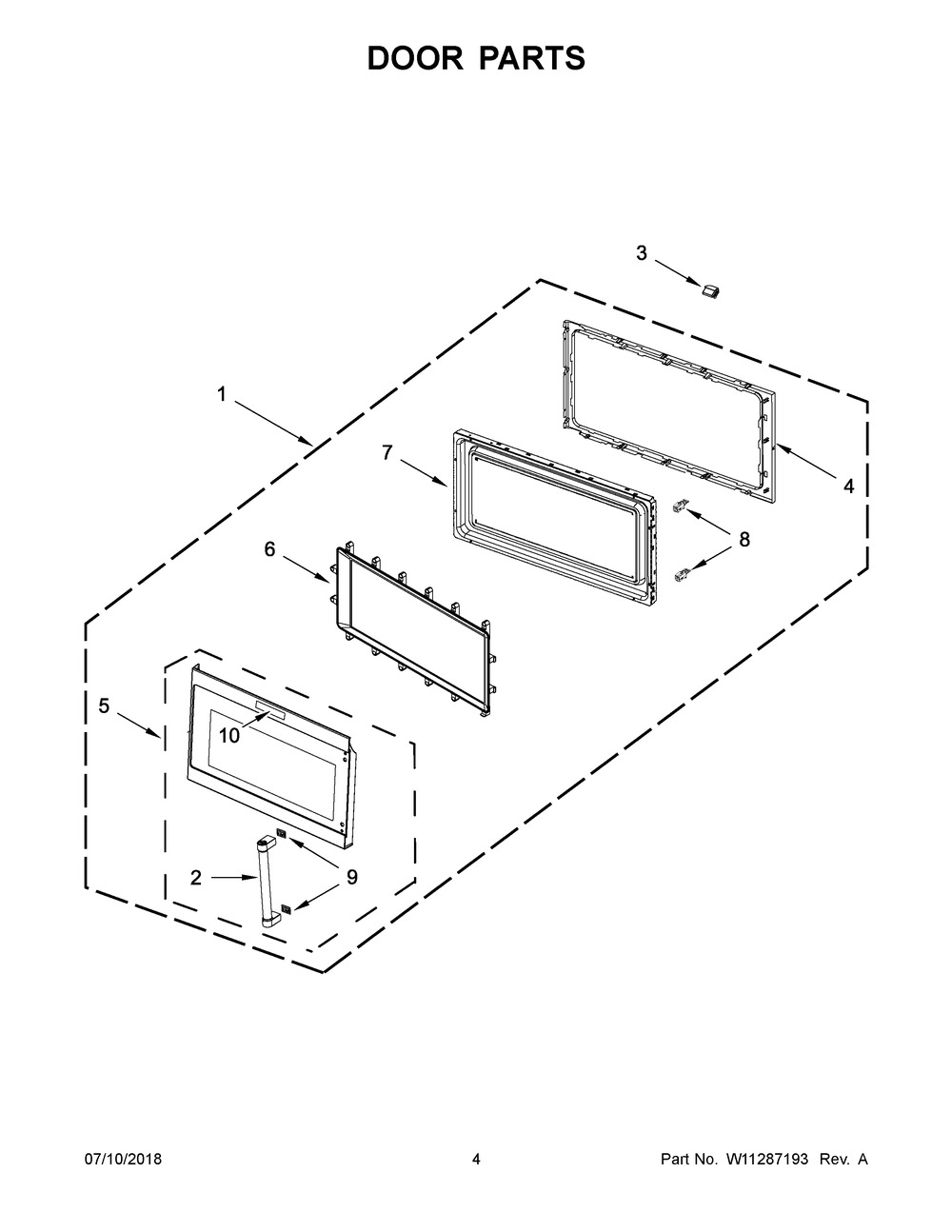 Door Parts Diagram and Parts List for KMHS120EBS5  Whirlpool Microwave