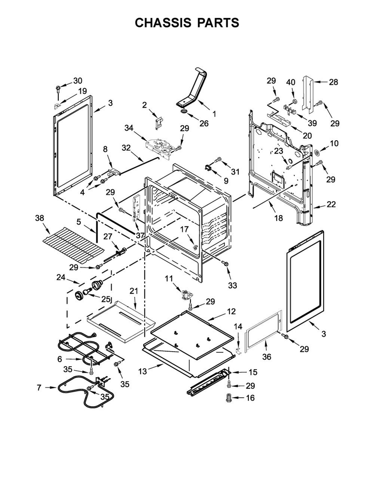 Chassis Parts Diagram and Parts List for 4KWFE7685ES0  Whirlpool Range