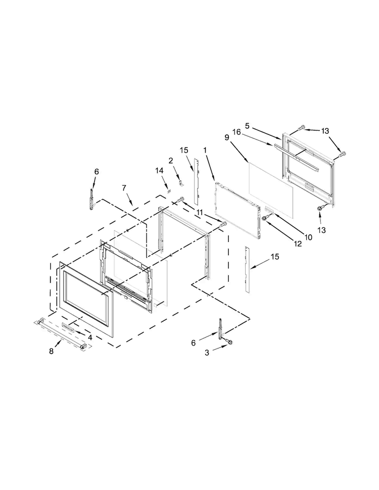 Oven Door Parts Diagram and Parts List for KOCE500ESS02  KitchenAid Microwave