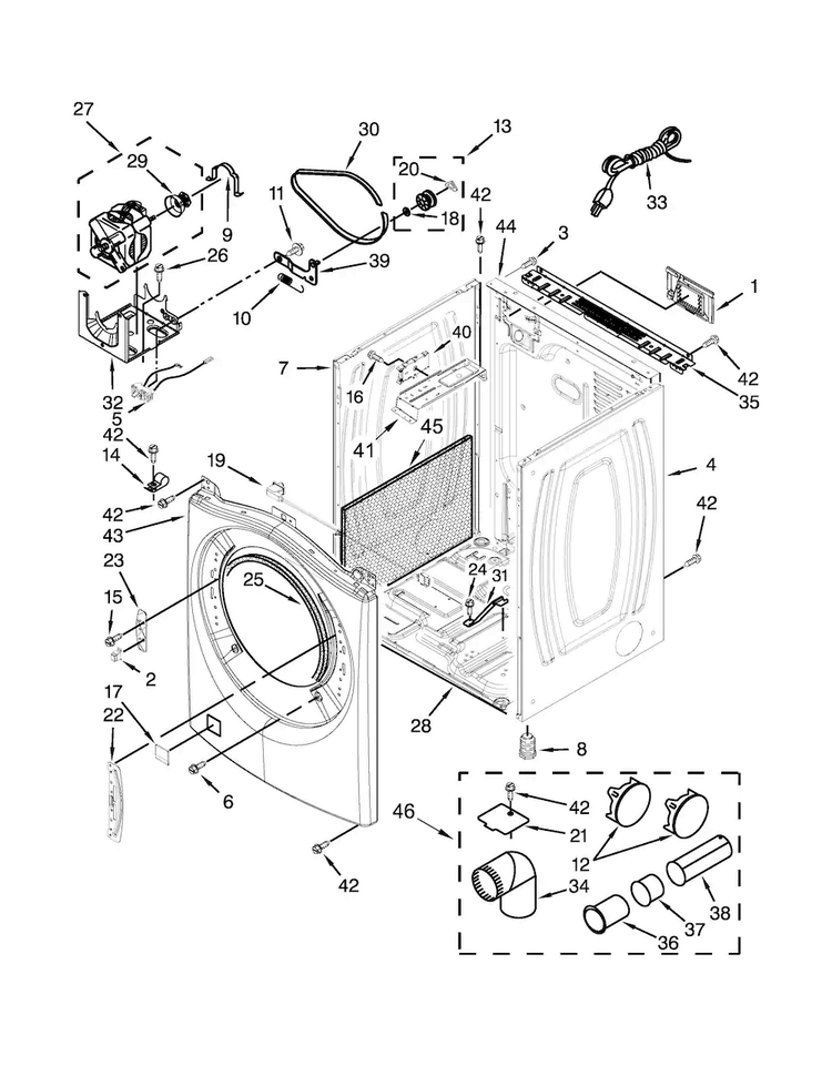 Cabinet Parts Diagram and Parts List for WGD81HEDW0  Whirlpool Dryer