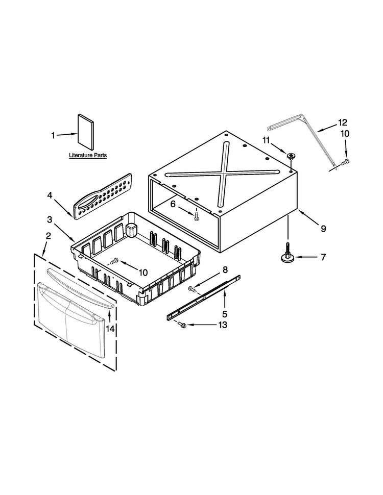 Cabinet Parts Diagram and Parts List for XHPC155YBD0  Whirlpool Laundry Accessories