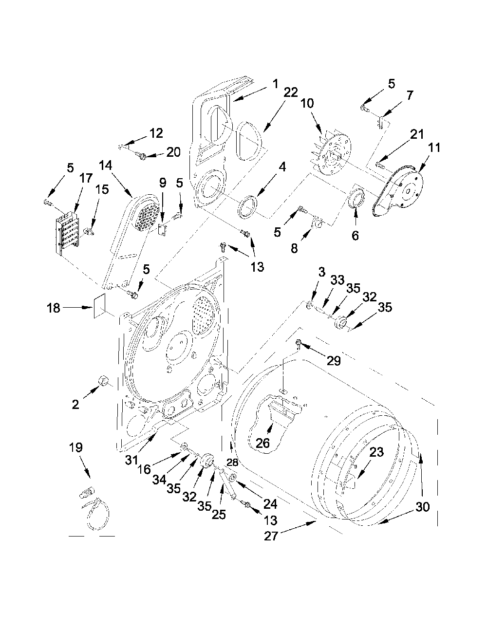 Bulkhead parts Diagram and Parts List for 110C60122510  Kenmore Dryer