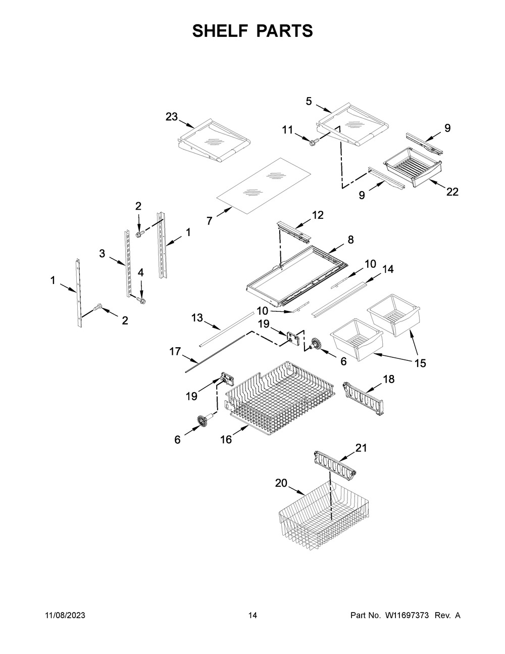 Shelf Parts Diagram and Parts List for WRB329RFBM05  Whirlpool Refrigerator