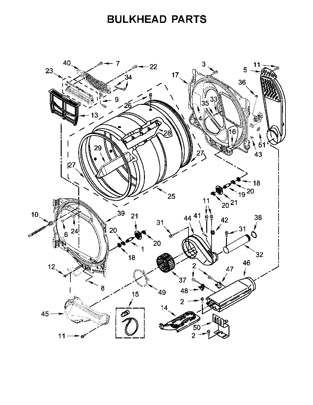 Bulkhead parts Diagram and Parts List for 11061633611  Kenmore Dryer