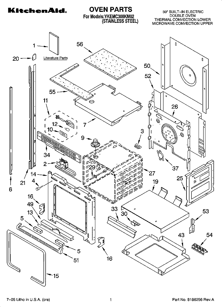OVEN PARTS Diagram and Parts List for YKEMC308KM02  KitchenAid Microwave Oven Combo