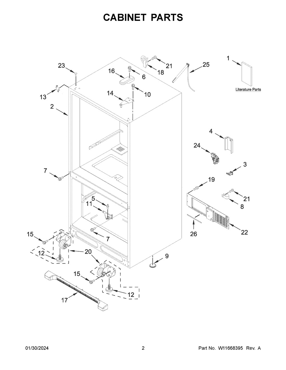 Cabinet Parts Diagram and Parts List for WRB322DMHV05  Whirlpool Refrigerator
