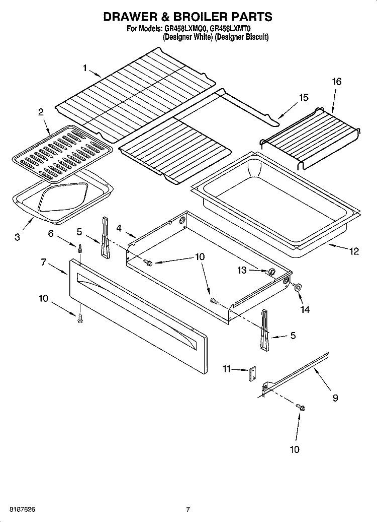 DRAWER & BROILER PARTS, MISCELLANEOUS PARTS Diagram and Parts List for GR458LXMT0  Whirlpool Range