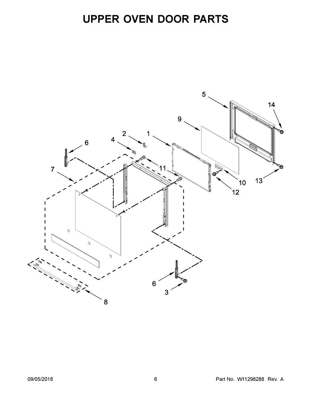 Upper Oven Door Parts Diagram and Parts List for IBD350DS04  Whirlpool Wall Oven