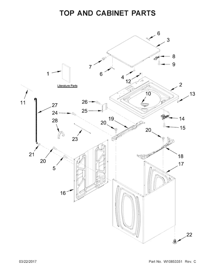 Top And Cabinet Parts Diagram and Parts List for WTW4810EW1  Whirlpool Washer