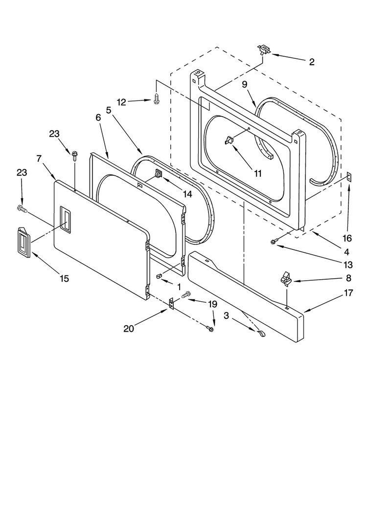 Dryer Front Panel And Door Parts Diagram and Parts List for 11087842700  Kenmore Washer Dryer Combo