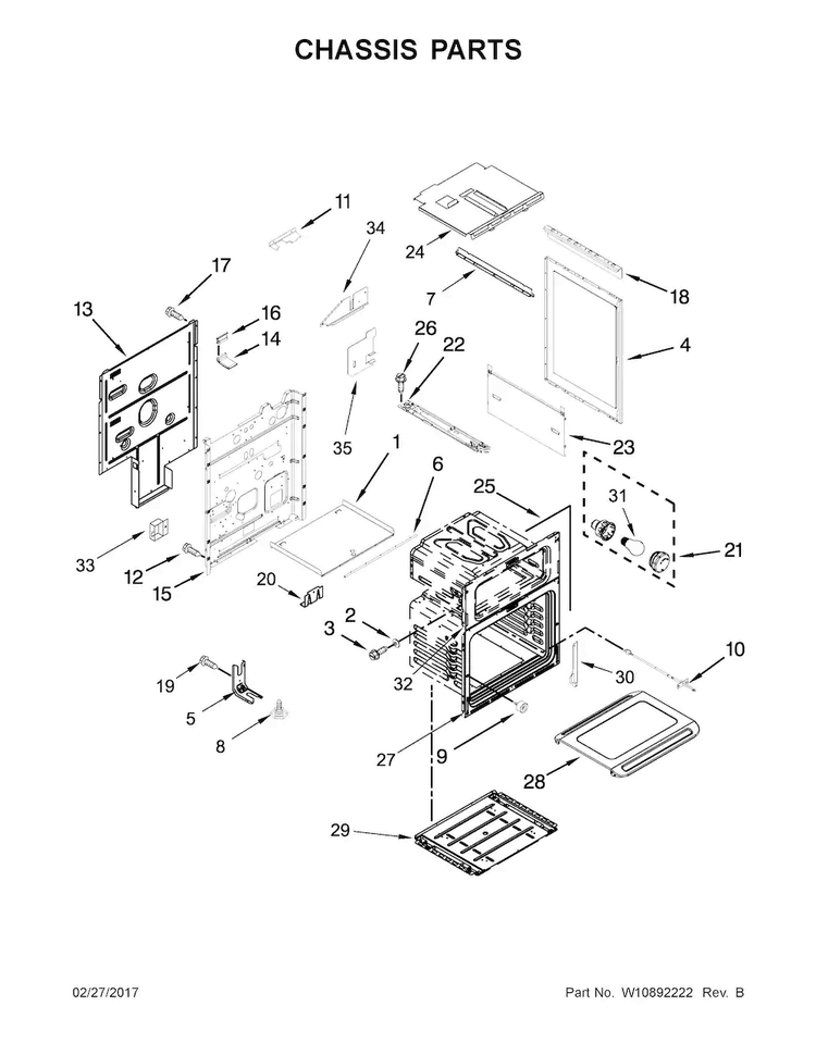 Chassis Parts Diagram and Parts List for KFGD500ESS04  KitchenAid Range