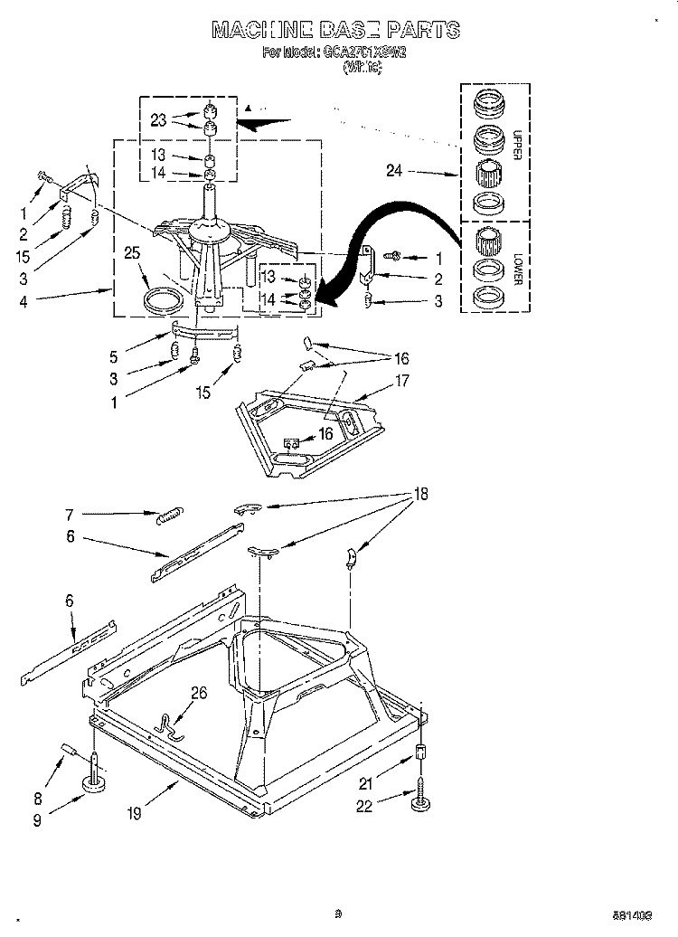 MACHINE BASE Diagram and Parts List for GCA2701XSW2  Whirlpool Washer