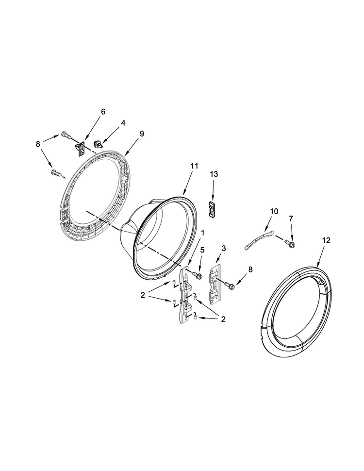 Door Parts Diagram and Parts List for WFW61HEBW0  Whirlpool Washer