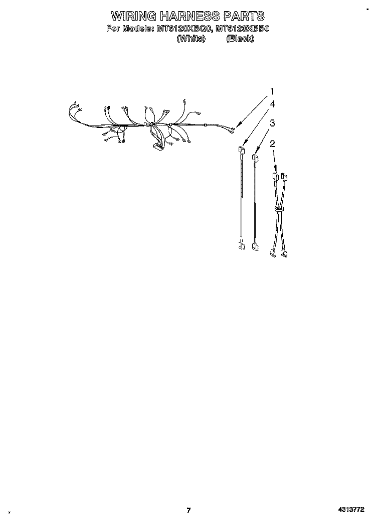 WIRING HARNESS Diagram and Parts List for MT6120XBB0  Whirlpool Microwave