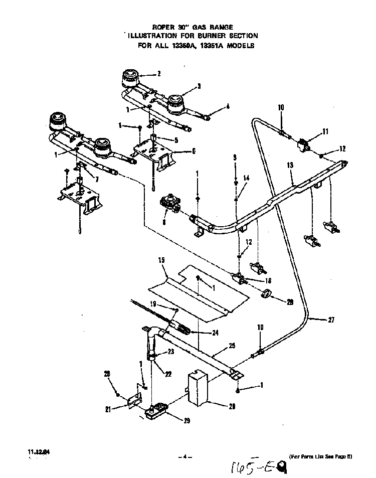 Burner Diagram and Parts List for 1335*0A  Roper Range