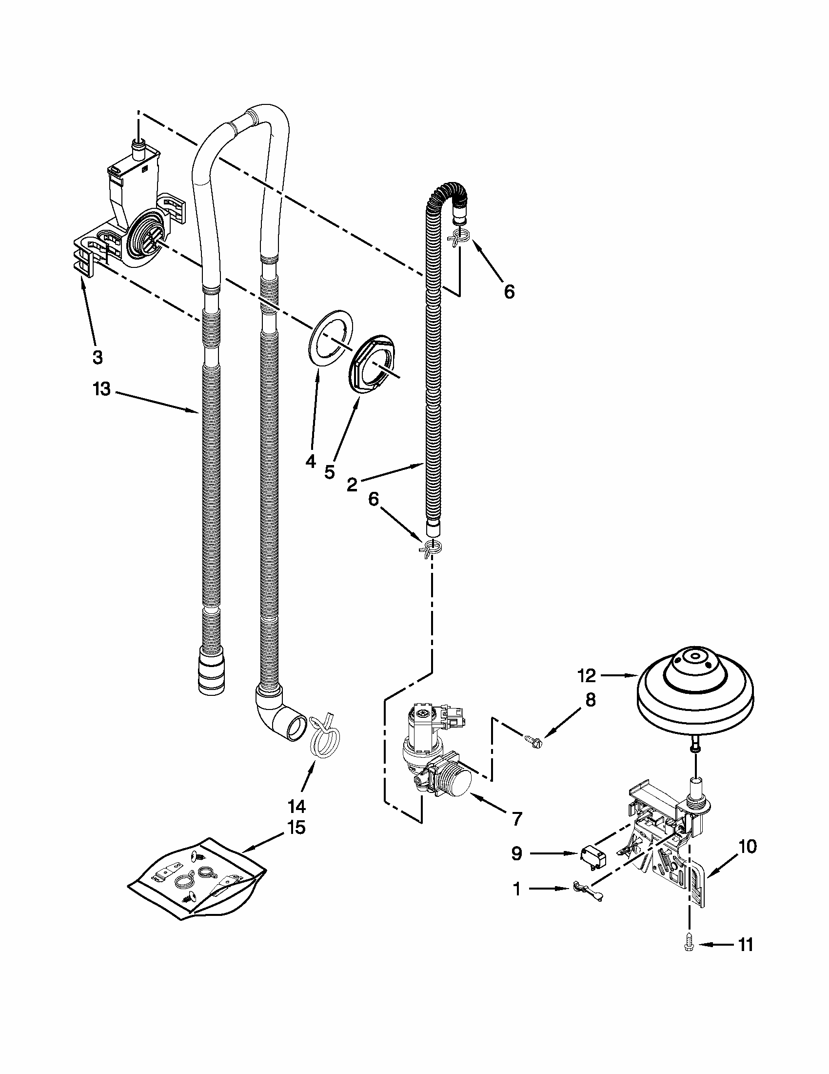 Fill, Drain And Overfill Parts Diagram and Parts List for 66513073K212  Kenmore Dishwasher