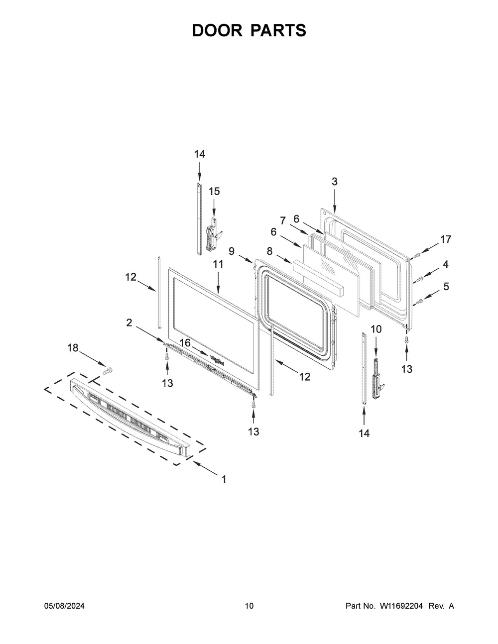 Door Parts Diagram and Parts List for WFG525S0JB6  Whirlpool Range