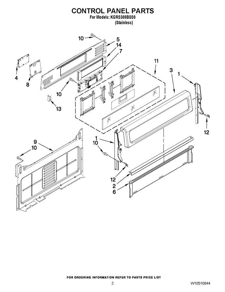 CONTROL PANEL PARTS Diagram and Parts List for KGRS308BSS0  KitchenAid Range