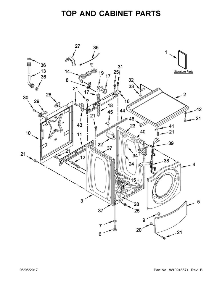 Top And Cabinet Parts Diagram and Parts List for CHW9160GW0  Whirlpool Washer