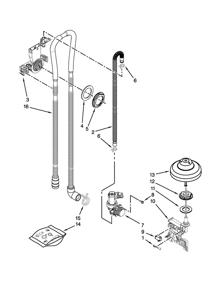 Fill, Drain And Overfill Parts Diagram and Parts List for KDTM354ESS0  KitchenAid Dishwasher