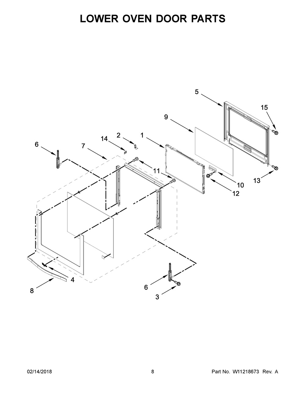 Lower Oven Door Parts Diagram and Parts List for WOD97ES0ES03  Whirlpool Wall Oven