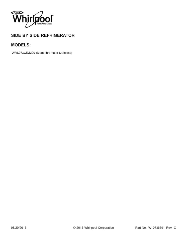 Cover Sheet Diagram and Parts List for WRS973CIDM00  Whirlpool Refrigerator
