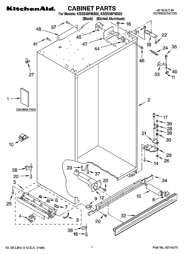 CABINET PARTS Diagram and Parts List for KSSS48FMX02  KitchenAid Refrigerator