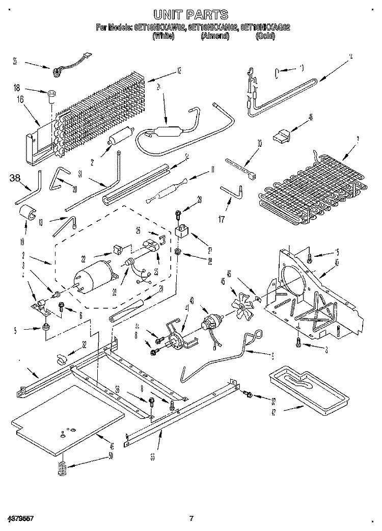 UNIT Diagram and Parts List for 8ET18NKXAG02  Whirlpool Refrigerator