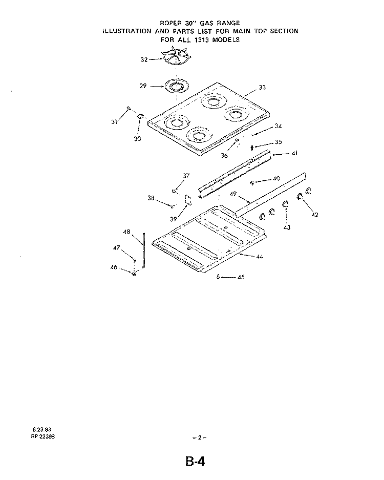 MAIN TOP Diagram and Parts List for 1313^1A  Whirlpool Range