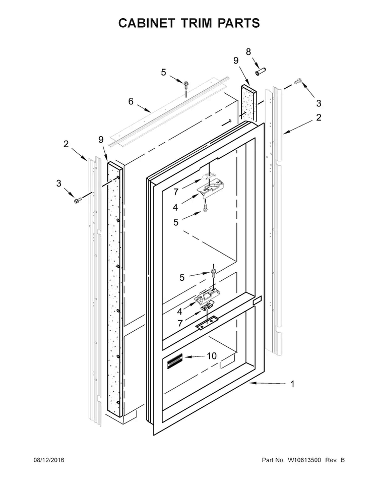 Cabinet Trim Parts Diagram and Parts List for KBFN402ESS01  KitchenAid Refrigerator