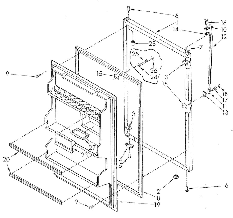 Refrigerator Door Diagram and Parts List for ET14JKXSN02  Whirlpool Refrigerator
