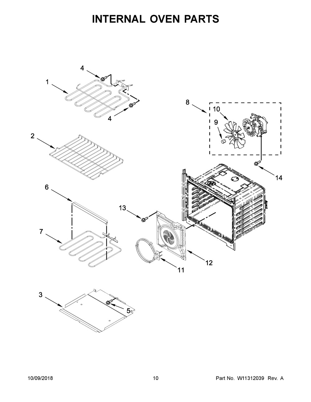 Internal Oven Parts Diagram and Parts List for WOD77EC7HS01  Whirlpool Wall Oven