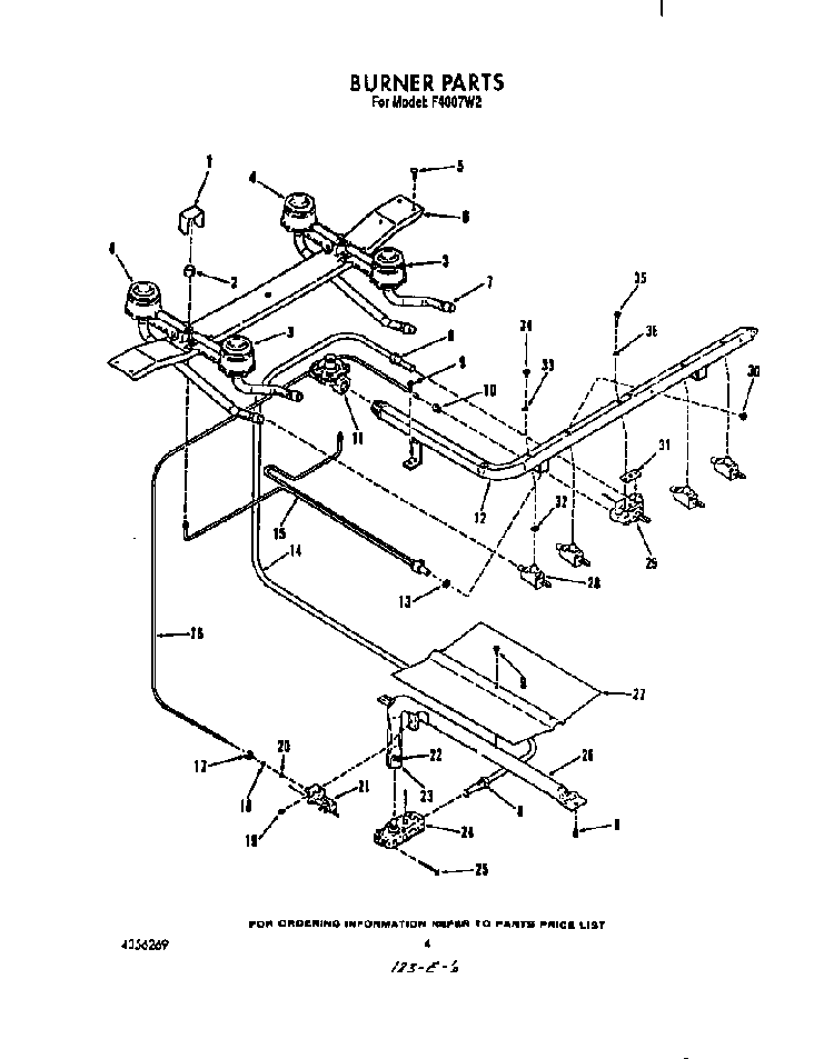 Burner Diagram and Parts List for F4007W2  Roper Range
