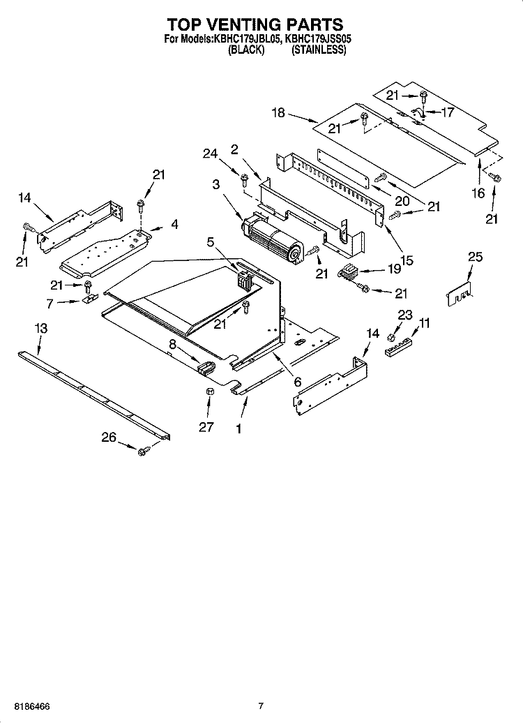 TOP VENTING PARTS Diagram and Parts List for KBHC179JBL05  KitchenAid Microwave Oven Combo