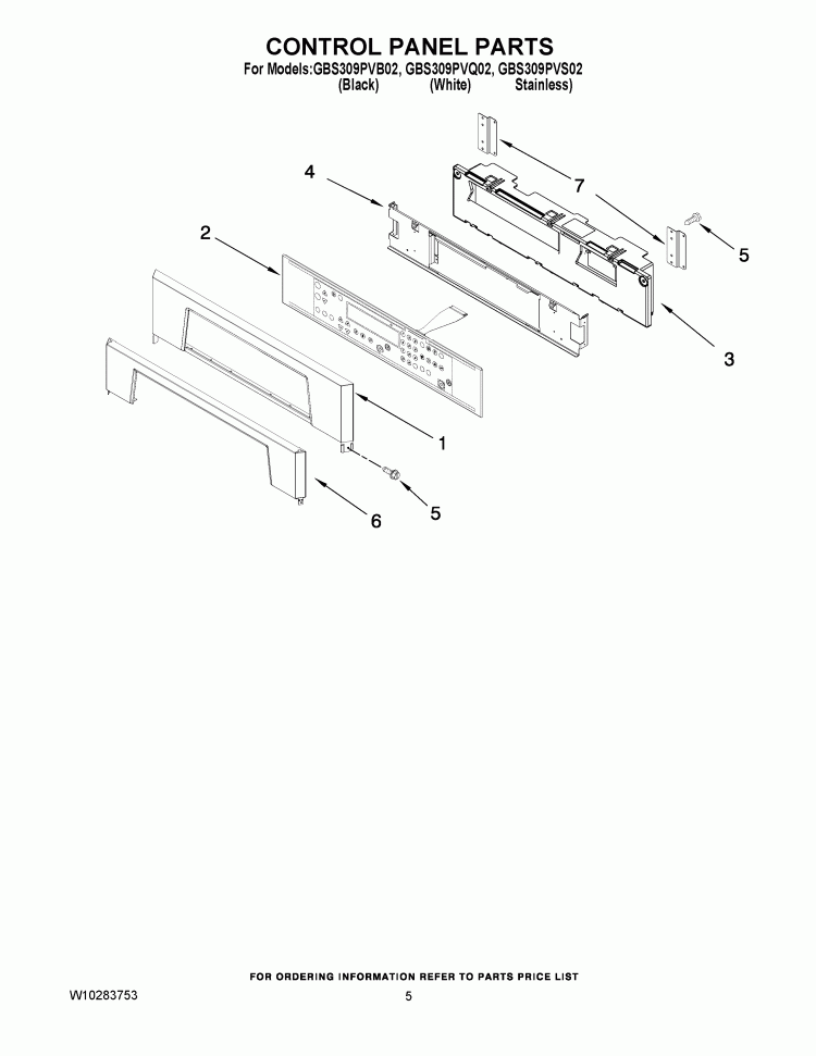 CONTROL PANEL PARTS Diagram and Parts List for GBS309PVB02  Whirlpool Wall Oven