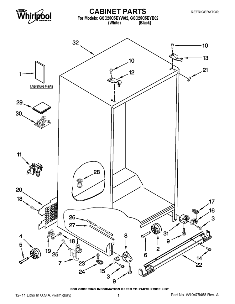 CABINET PARTS Diagram and Parts List for GSC25C5EYB02  Whirlpool Refrigerator