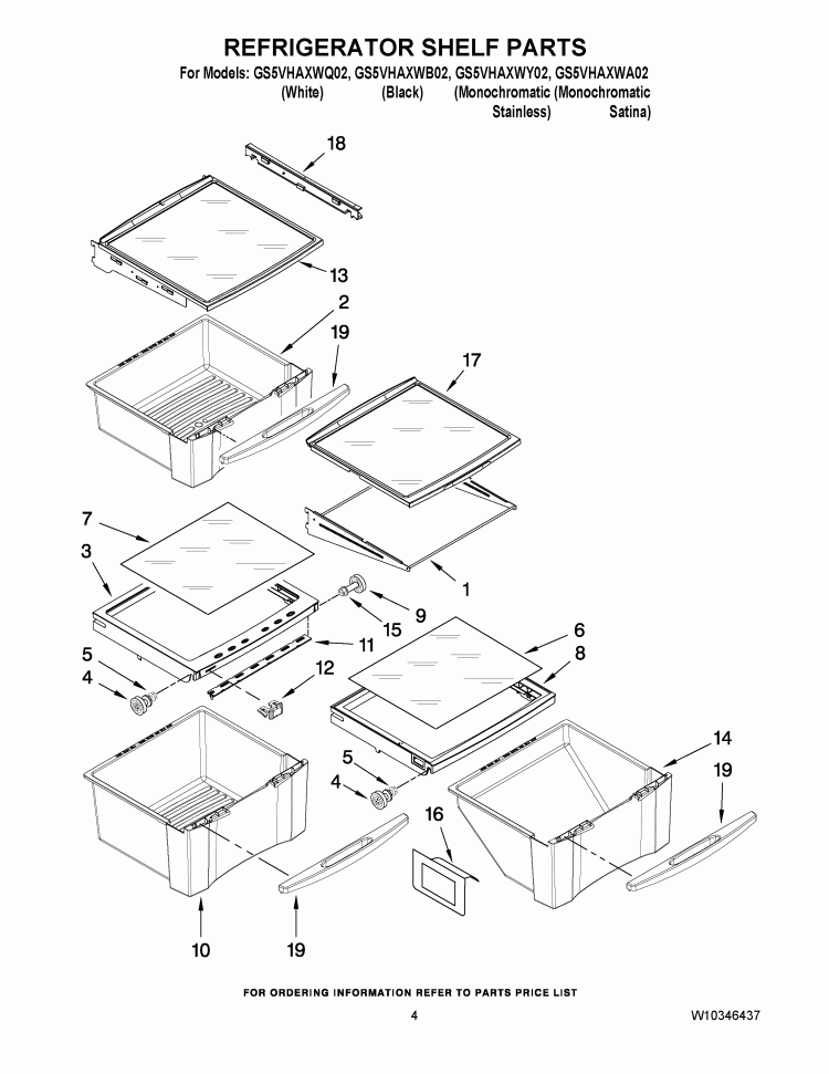 REFRIGERATOR SHELF PARTS Diagram and Parts List for GS5VHAXWQ02  Whirlpool Refrigerator
